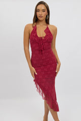 Red Bodycon Dress Ruffle Halter Neck