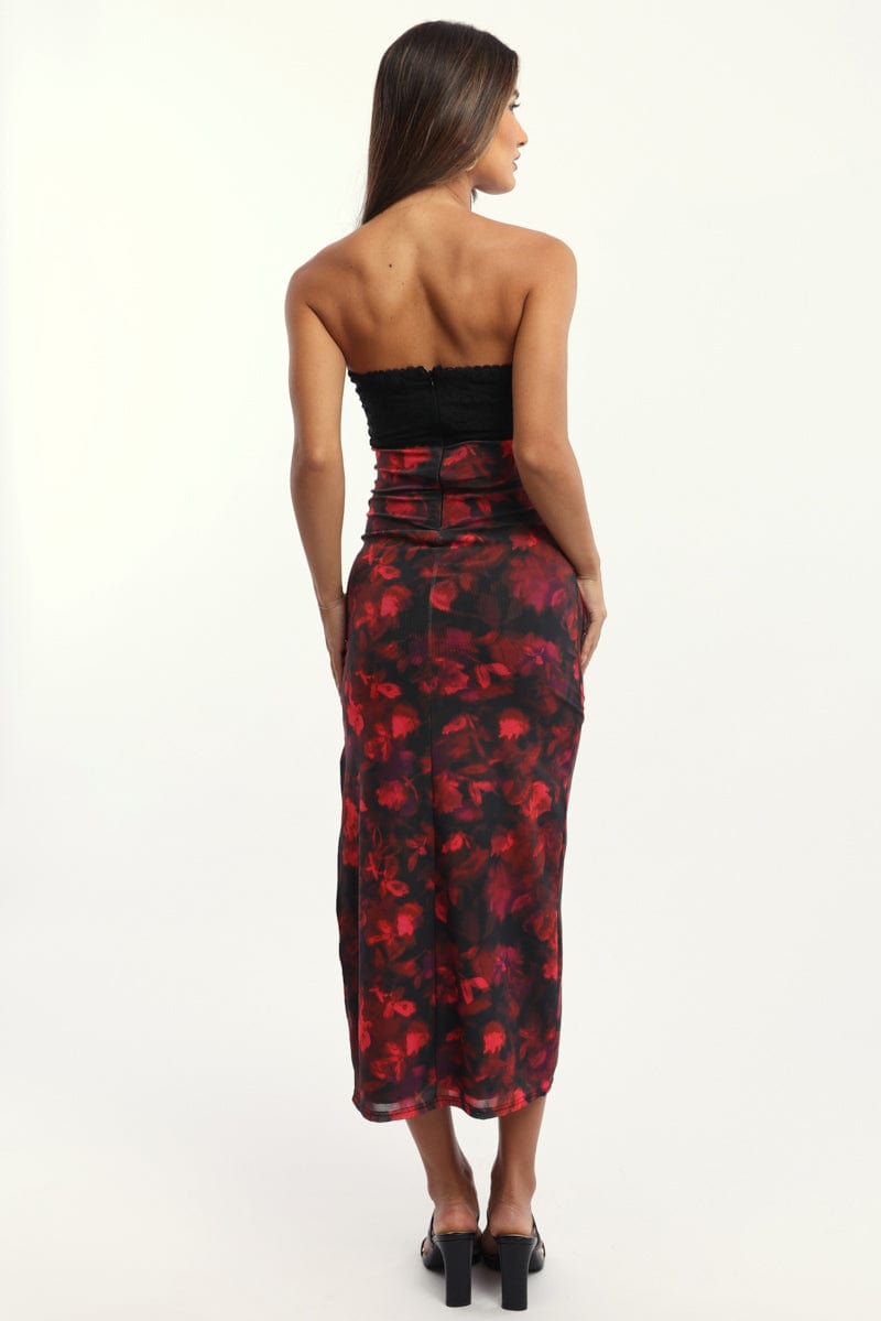 Multi Floral Bodycon Dress Mesh