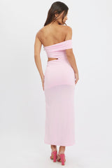 Pink Bodycon Dress One Shoulder Maxi