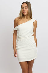 White Bodycon Dress Tie up Shoulder Linen