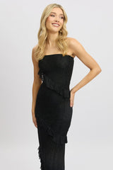 Black Bodycon Dress Boob Tube Ruffle Midi Lace
