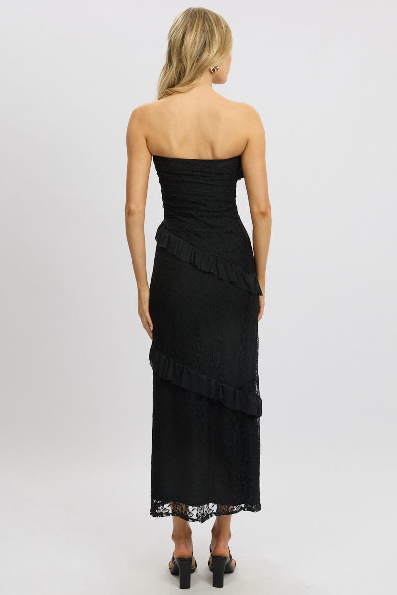 Black Bodycon Dress Boob Tube Ruffle Midi Lace