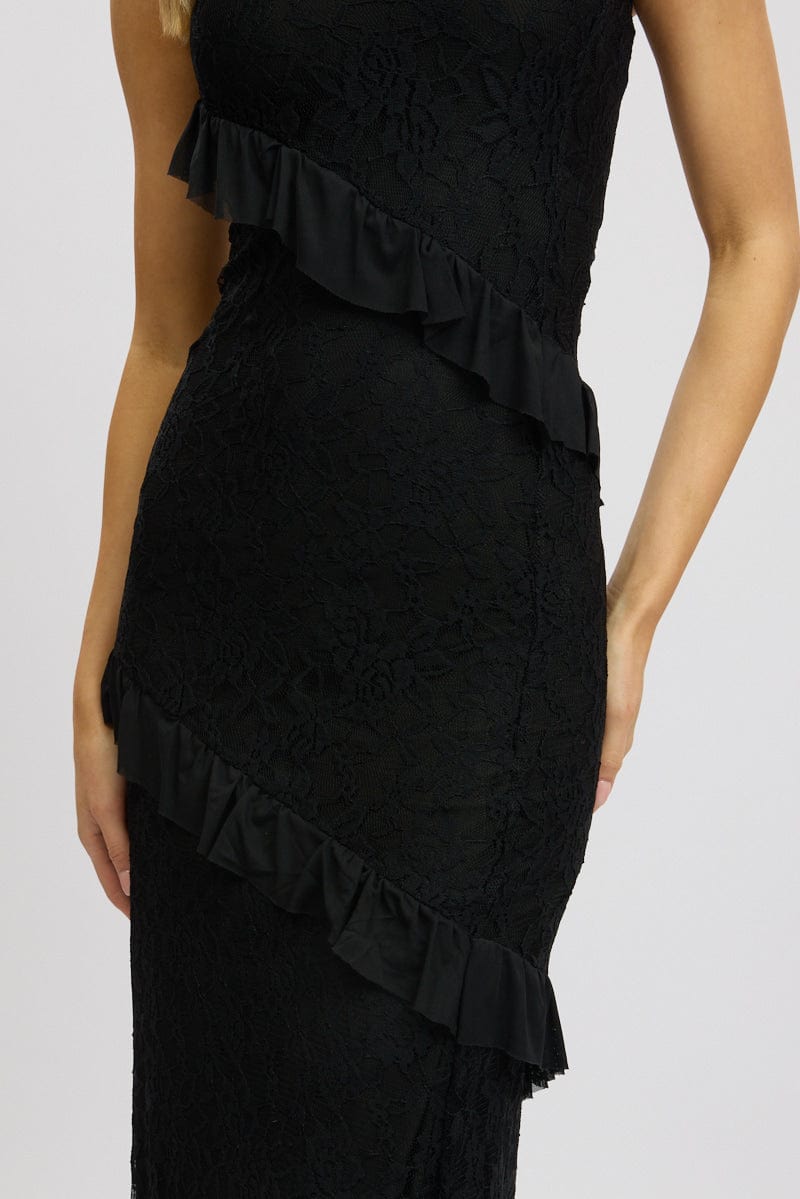 Black Bodycon Dress Boob Tube Ruffle Midi Lace