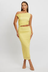 Yellow Bodycon Dress Maxi Mesh