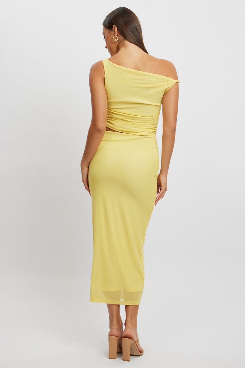 Yellow Bodycon Dress Maxi Mesh