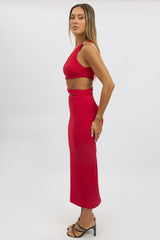 Red Bodycon Dress One Shoulder Textured