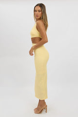 Yellow Bodycon Dress One Shoulder Textured