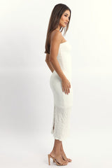 White Bodycon Dress Boob Tube Textured Midi