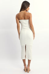 White Bodycon Dress Boob Tube Textured Midi