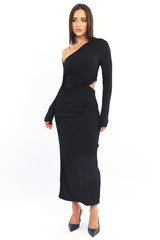 Black Bodycon Dress Textured Midi