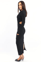 Black Bodycon Dress Textured Midi