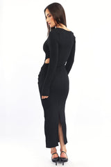 Black Bodycon Dress Textured Midi