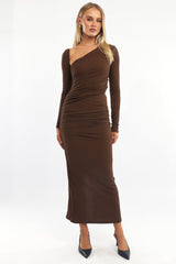 Brown Bodycon Dress Textured Midi