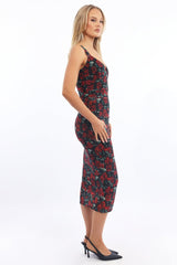 Black Floral Bodycon Dress Mesh