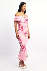 Pink Floral Bodycon Dress One Shoulder Mesh