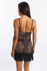 Brown Animal Print Bodycon Dress Mesh Mini