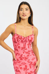 Pink Floral Bodycon Dress Midi