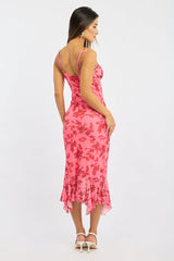Pink Floral Bodycon Dress Midi