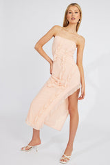 Pink Maxi Dress Frilled Mesh