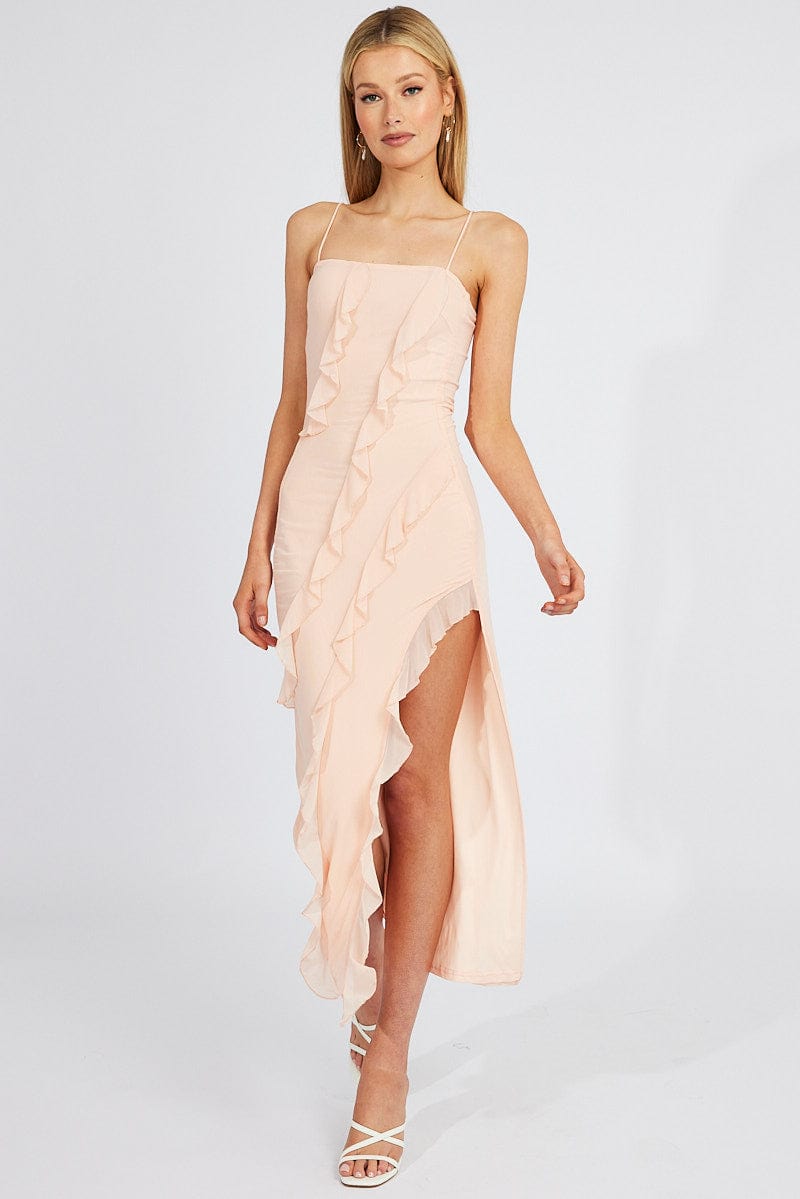 Pink Maxi Dress Frilled Mesh