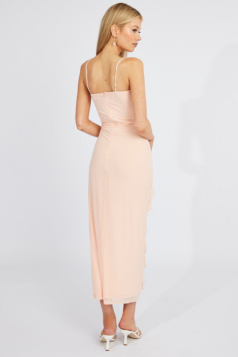 Pink Maxi Dress Frilled Mesh