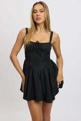 Black Fit And Flare Dress Corset Detail Mini