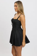 Black Fit And Flare Dress Corset Detail Mini