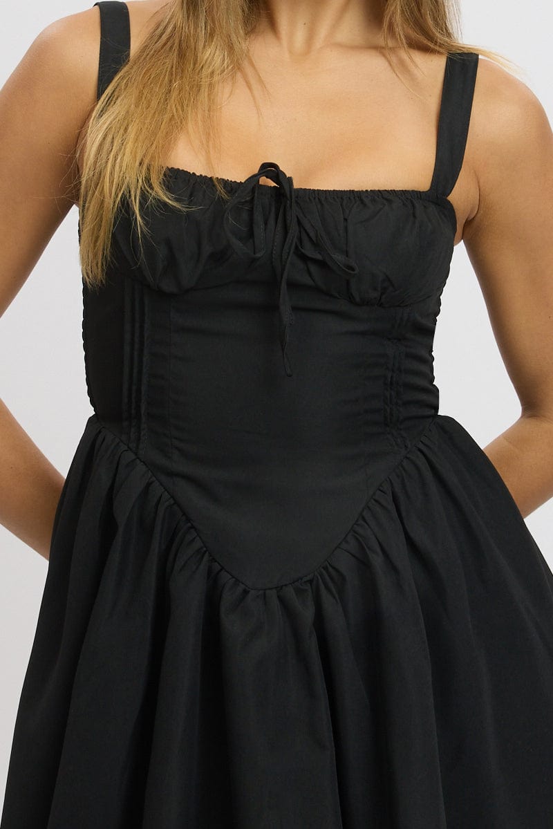 Black Fit And Flare Dress Corset Detail Mini