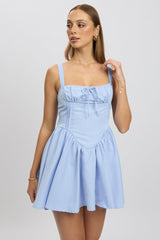 Blue Fit And Flare Dress Corset Detail Mini