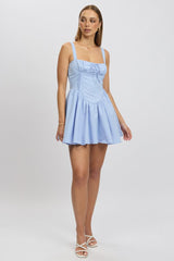 Blue Fit And Flare Dress Corset Detail Mini