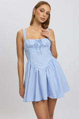 Blue Fit And Flare Dress Corset Detail Mini