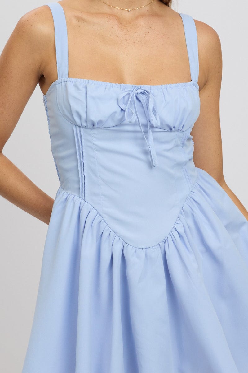Blue Fit And Flare Dress Corset Detail Mini