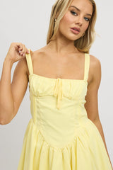Yellow Fit And Flare Dress Corset Detail Mini