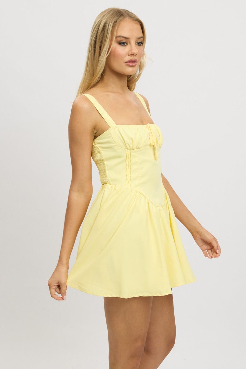 Yellow Fit And Flare Dress Corset Detail Mini