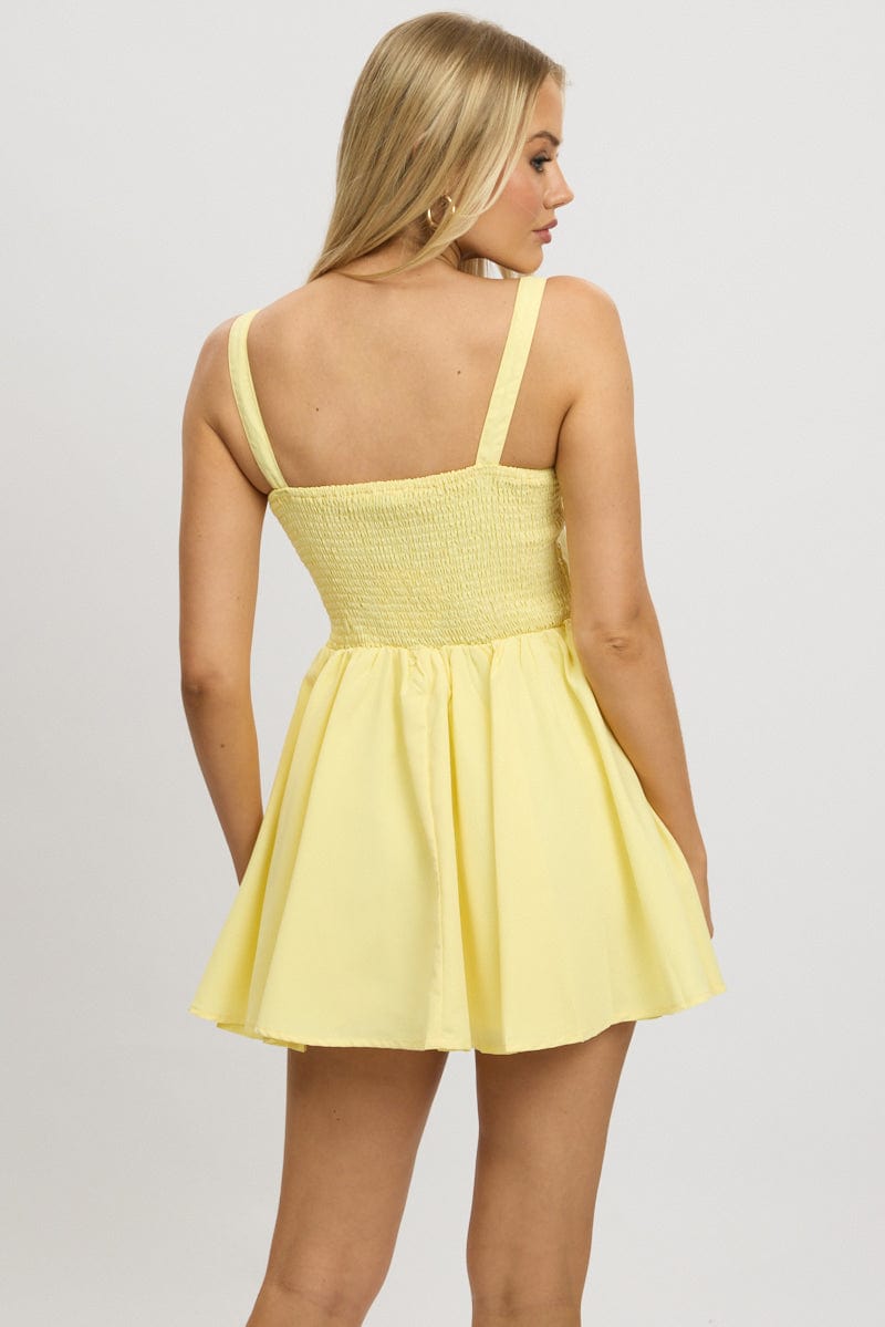 Yellow Fit And Flare Dress Corset Detail Mini