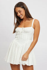White Fit And Flare Dress Corset Detail Mini