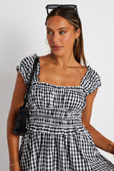 Black Check Fit And Flare Dress Sleeveless
