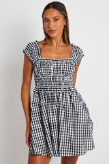 Black Check Fit And Flare Dress Sleeveless