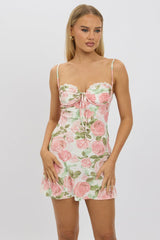 Pink Floral Mini Dress Strappy