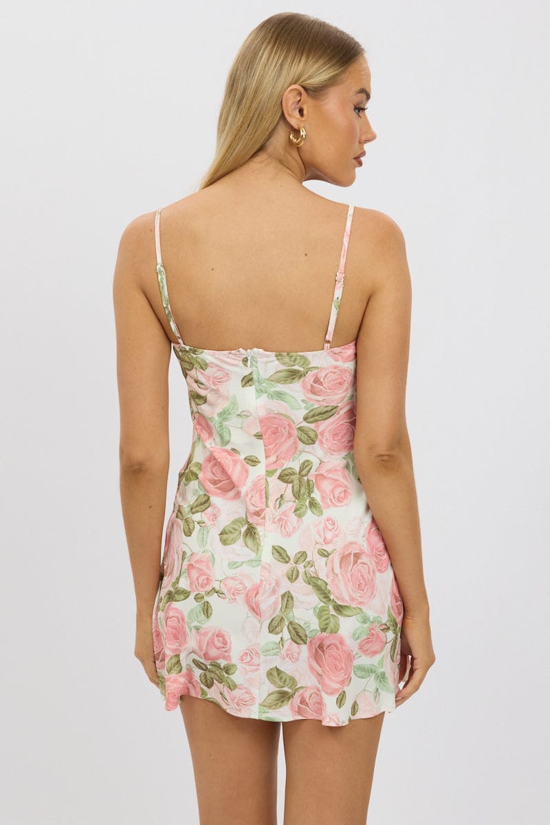 Pink Floral Mini Dress Strappy