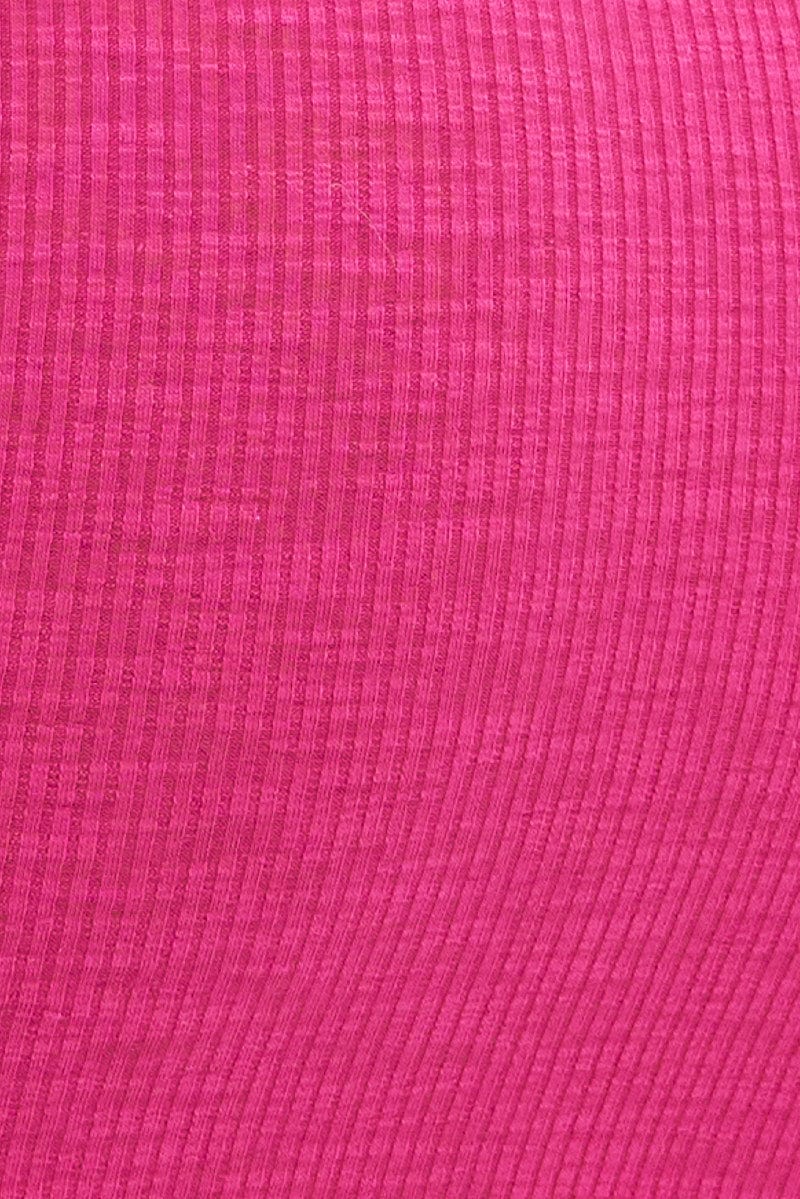 Pink Off Shoulder Dress Ribbed Long Sleeve Mini Bodycon