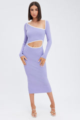 Purple Knit Dress Midi Long Sleeve Cut Out