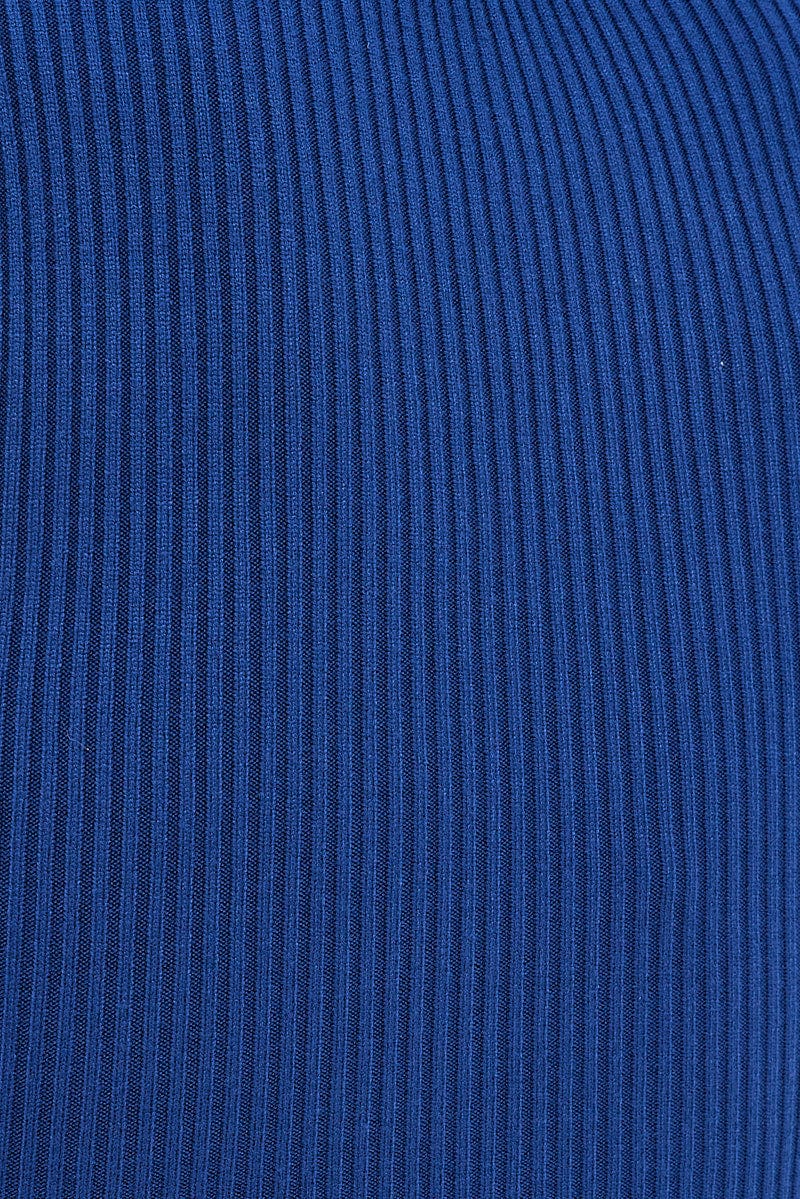 Blue Knit Dress Midi Long Sleeve Cut Out