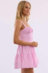 Pink Stripe Fit And Flare Dress Mini Gathered Bust