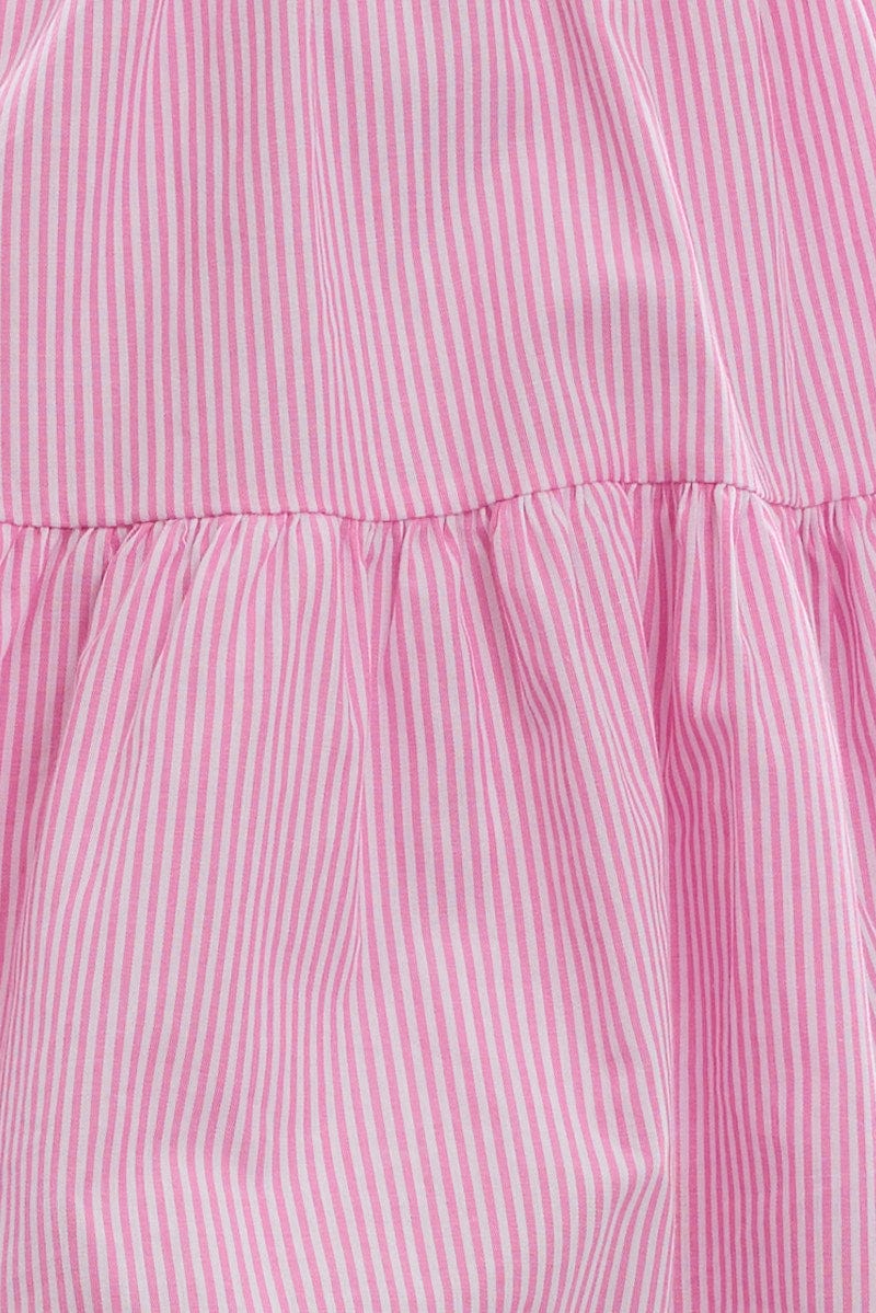Pink Stripe Fit And Flare Dress Mini Gathered Bust