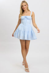 Blue Stripe Fit And Flare Dress Mini Gathered Bust