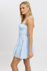Blue Stripe Fit And Flare Dress Mini Gathered Bust