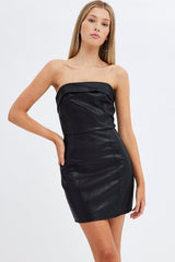 Black Dress Boob Tube Bodycon Faux Leather