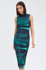 Green Abstract Dress Crew Neck Sleeveless Bodycon Abstract Mesh