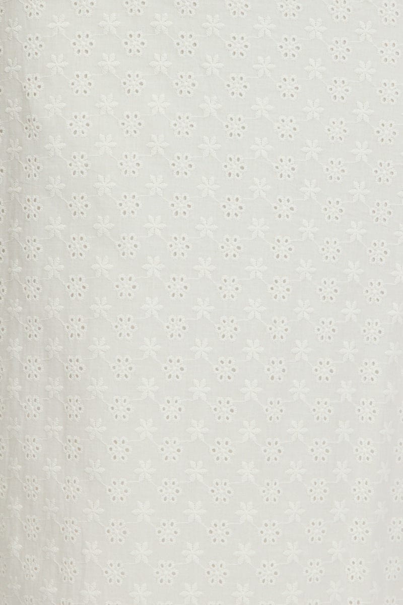 White Midi Dress Lace Trim Sleeveless Eyelet Fabric